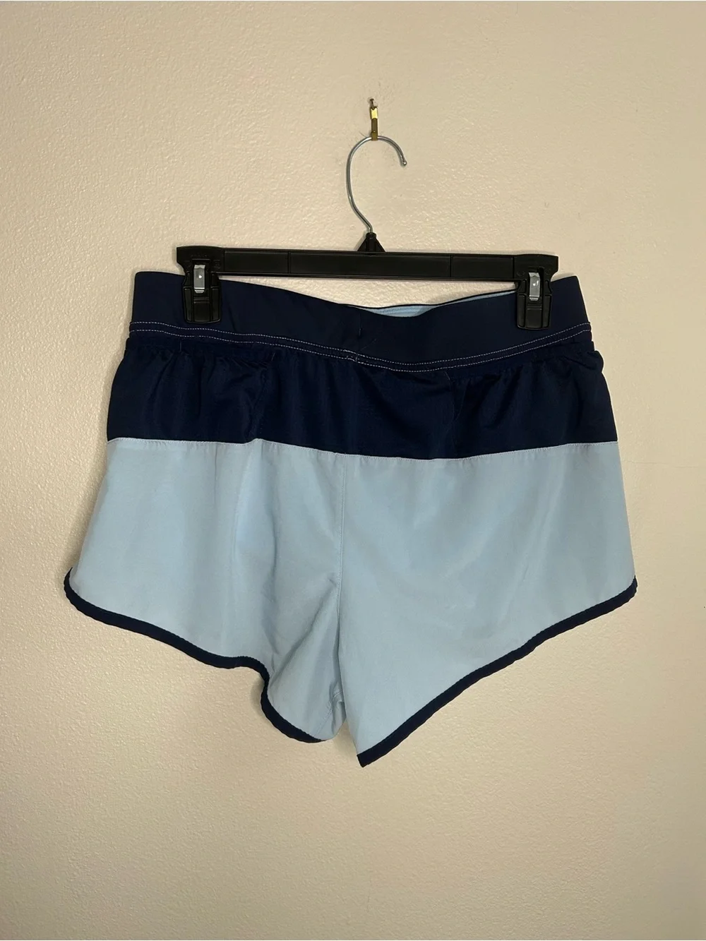 Brooks Light Blue Athletic Workout Lined Running Shorts Navy Trim Size S